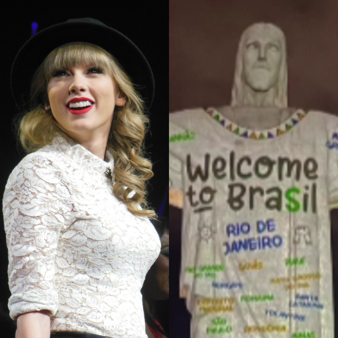 Lighting up Christ the Redeemer with a Taylor Swift T-shirt isn't