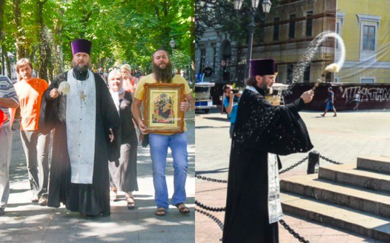 Orthodox Priest Cleanses His City's Downtown with Holy Water After LGBT Parade (Pictures Inside)