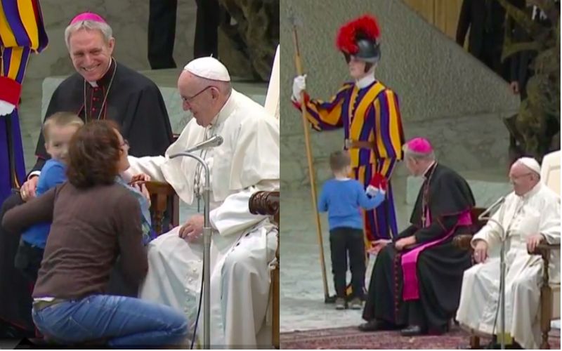 So Cute! Little Boy Plays On Stage During Papal Audience, Here's Pope Francis' Response