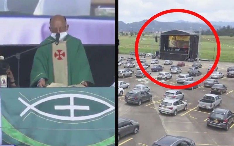 Priest Celebrates Mass at Drive-In Movie Theater Amid Pandemic in Colombia (Videos Inside)